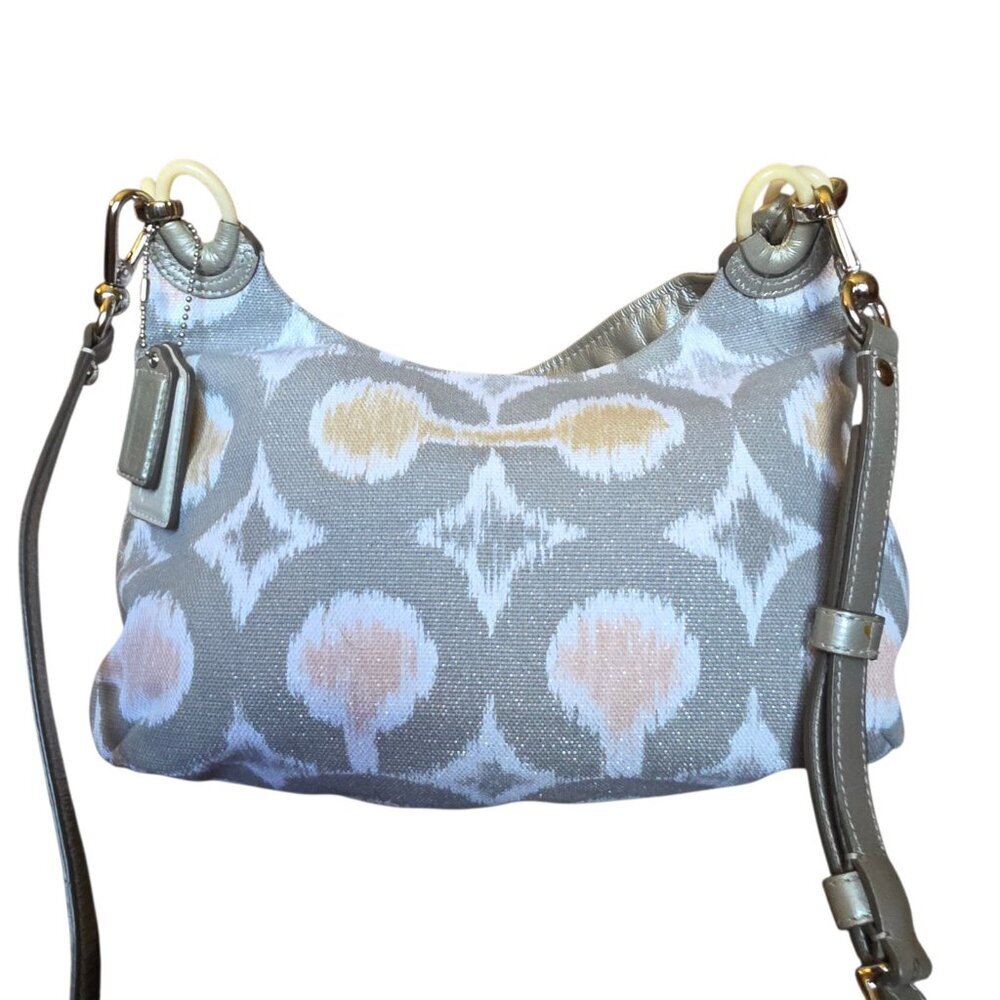 Coach Kristin Ikat Shimmer Hobo Silver Gray Metallic Op Art Shoulder Bag Rare - Picture 10 of 16